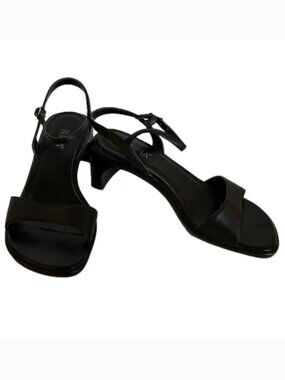 Prima Kaylib Black Leather Toe and Ankle Strap Thick Heels Size 7 Wide